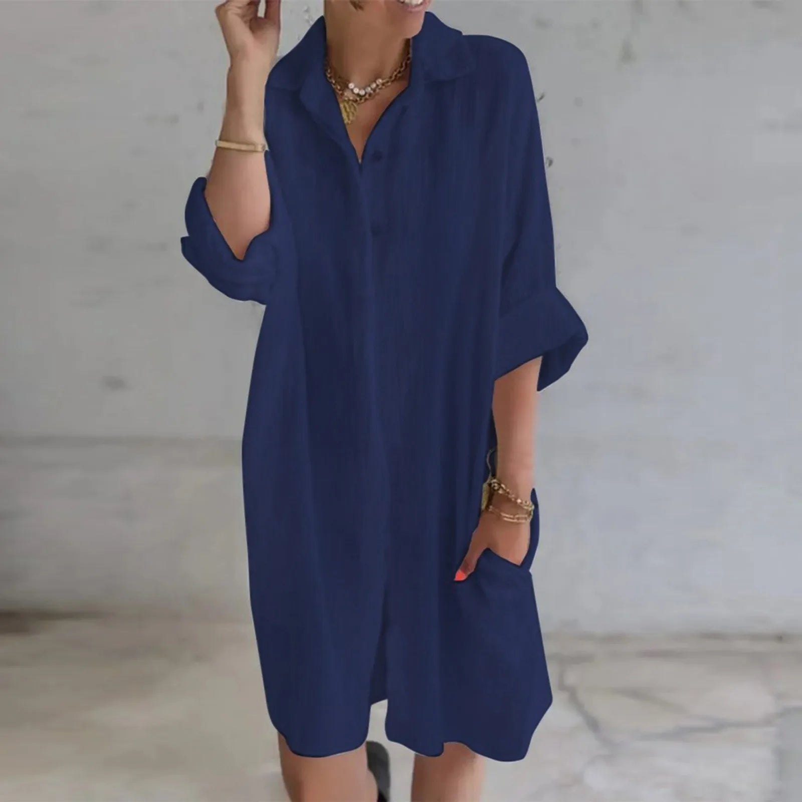 women's ball gown dressesJuliaFashion - Women's Casual Loose Solid Color Cotton Linen Pockets Long Shirt Female Casual Elegant Loose Midi Harajuku Dress