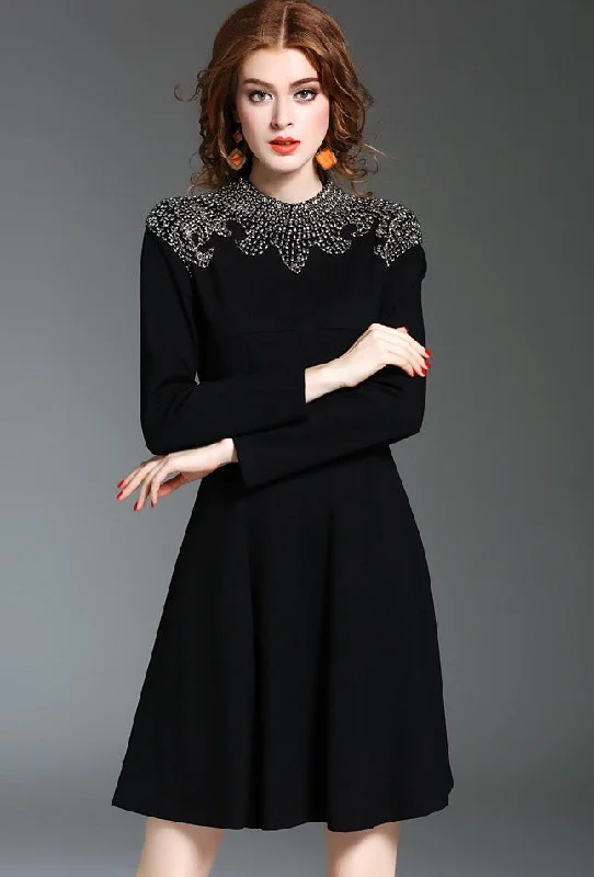 women's unique dressesLong Sleeve Beaded Midi Dress