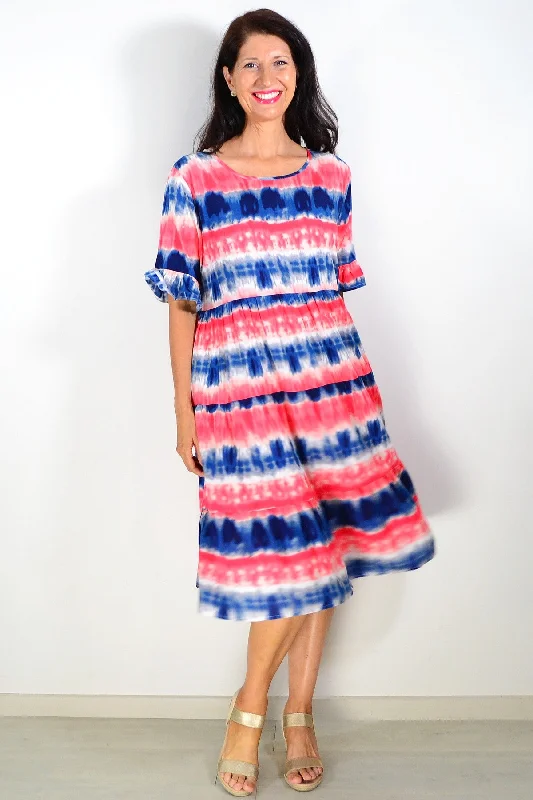 women's wool coatsPink Blue Tie Dye Tunic Dress