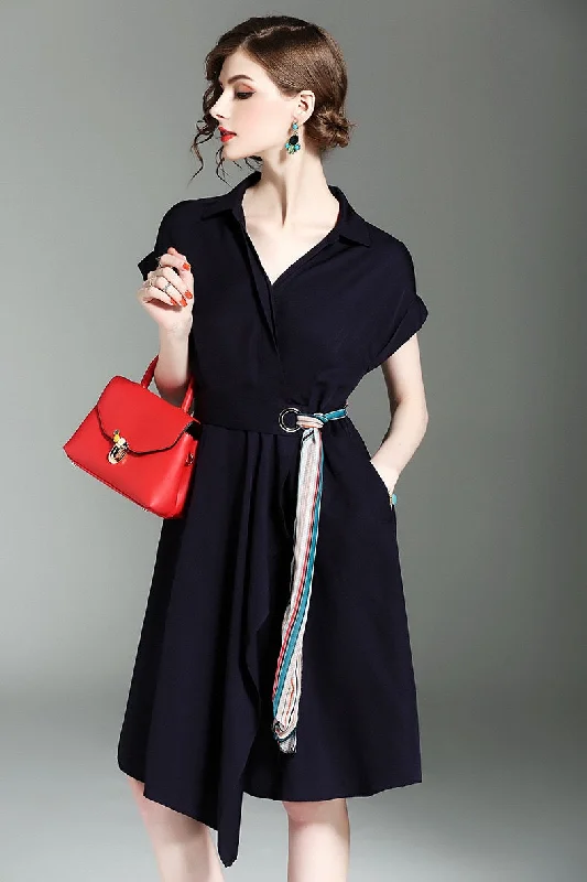 Elegant DressSilk Linen Midi Dress W/ Tie