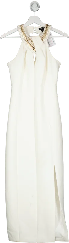 Organza DressKaren Millen White Enamel Chain Detail Halter Maxi Dress UK 8