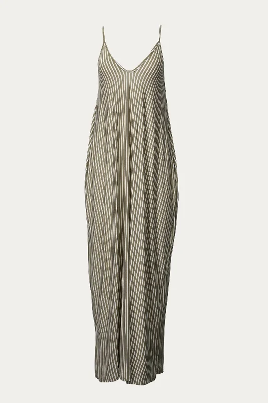 Organza DressStriped Stretch-Modal Jersey Maxi Dress In Mocha/white