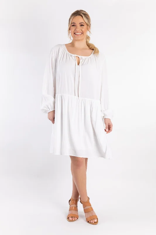 Cocktail DressLong Sleeve Tie Front Midi Dress | White | FINAL SALE