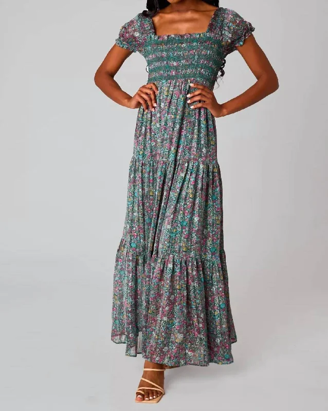 women's wrinkle-resistant dressesHattie Smocked Maxi Dress In Sycamore