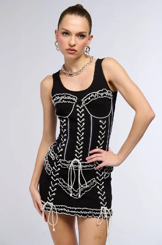 Laced-Up DressJUST A GIRL CORSET LINED MINI DRESS