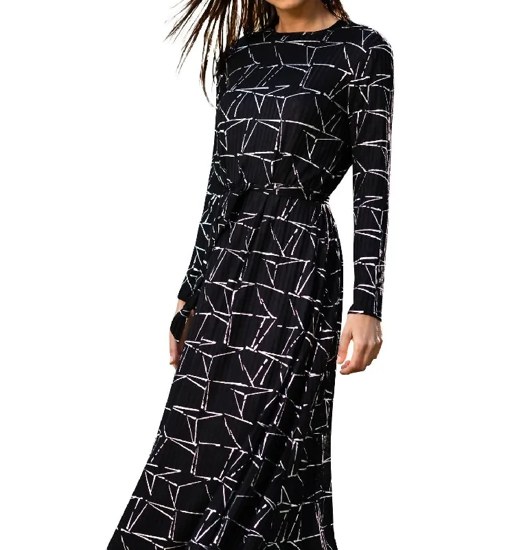 women's vacation dressesPrint Maxi Dress In Black Geo