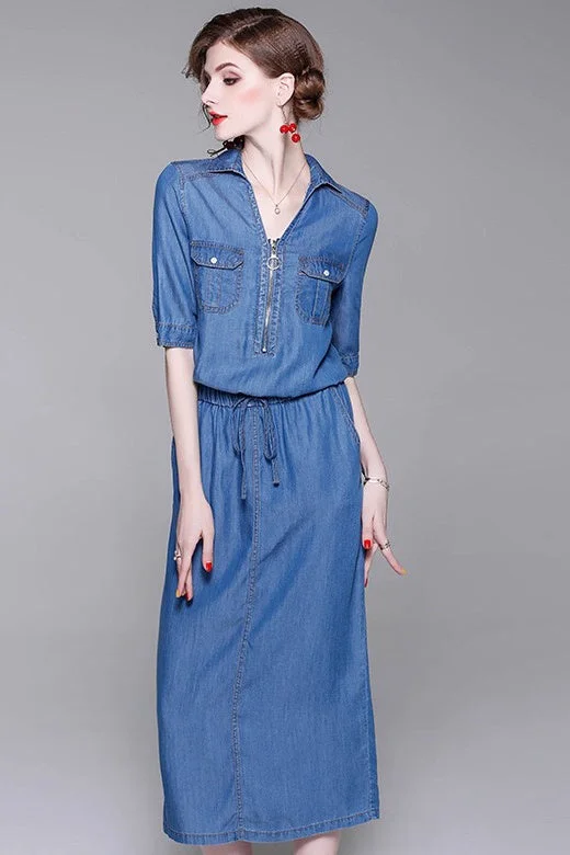 women's empire-line dressesDenim Midi Dress W/ Belt