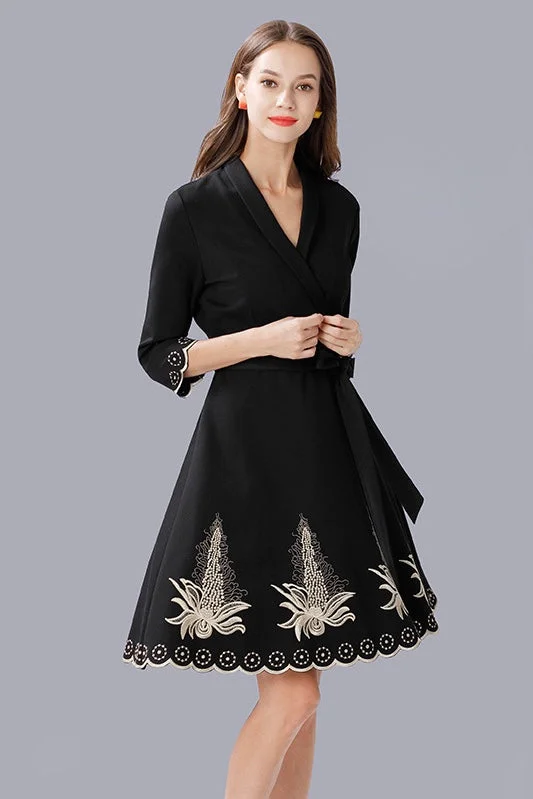 women's minimalist dressesFloral Embroidered Midi Dress