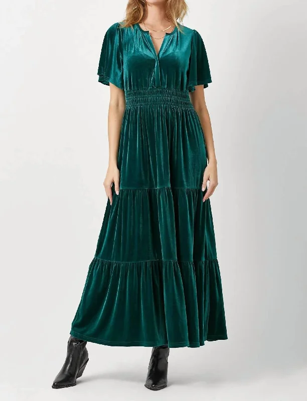 Embellished DressRuffled Velvet Maxi Dress In Emerald