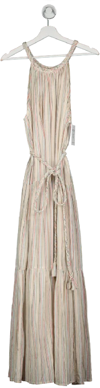 women's curve-hugging dressesApiece Apart Cream Sleeveless Striped Maxi Dress UK M