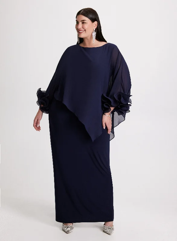 women's bell-sleeved dressesAsymmetric Poncho-Effect Maxi Dress