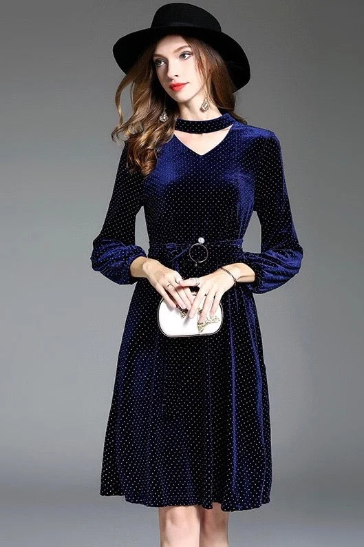 women's wrinkle-resistant dressesVelvet Midi Dress W/ Choker