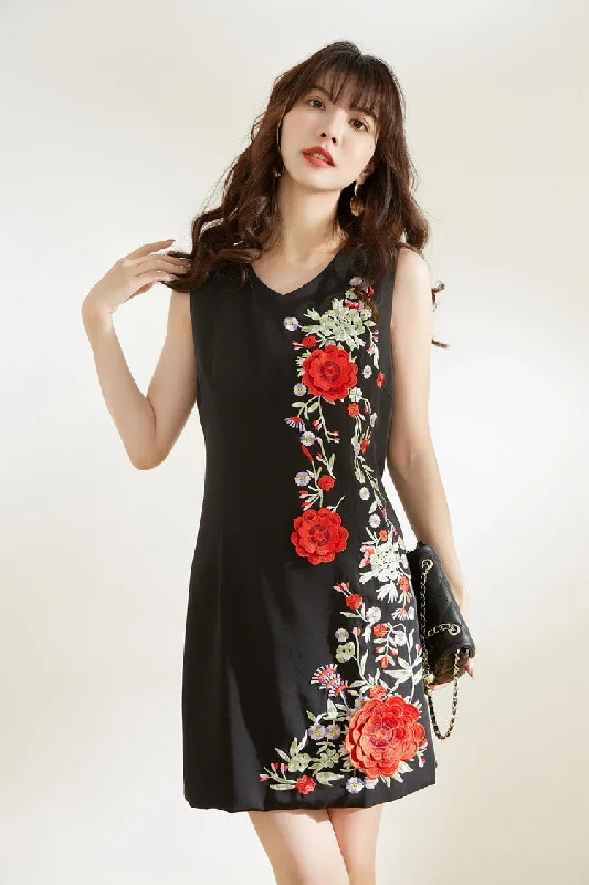 Casual DressEmbroidered Sleeveless Midi Dress