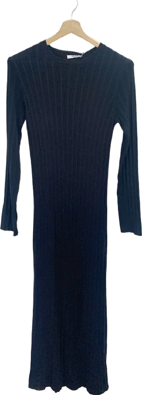 Long-Sleeve DressNa-Kd Black Ribbed Detail Knitted Maxi Dress UK L