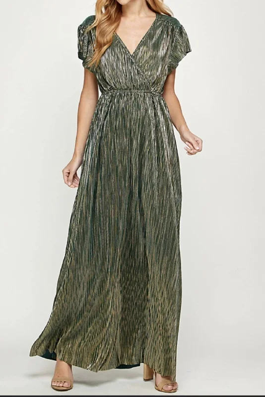 women's lace dressesMetallic Maxi Dress In Forest/gold