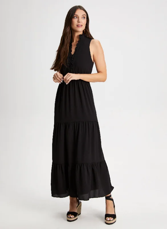 women's lightweight dressesSleeveless Ruffle Detail Maxi Dress