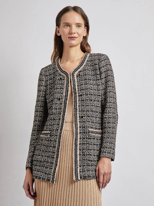 women's coats for fall and winter transitionsTailored Fit Contrast Trim Tweed Knit Jacket