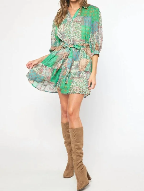 Formal DressBelted Mini Dress In Green