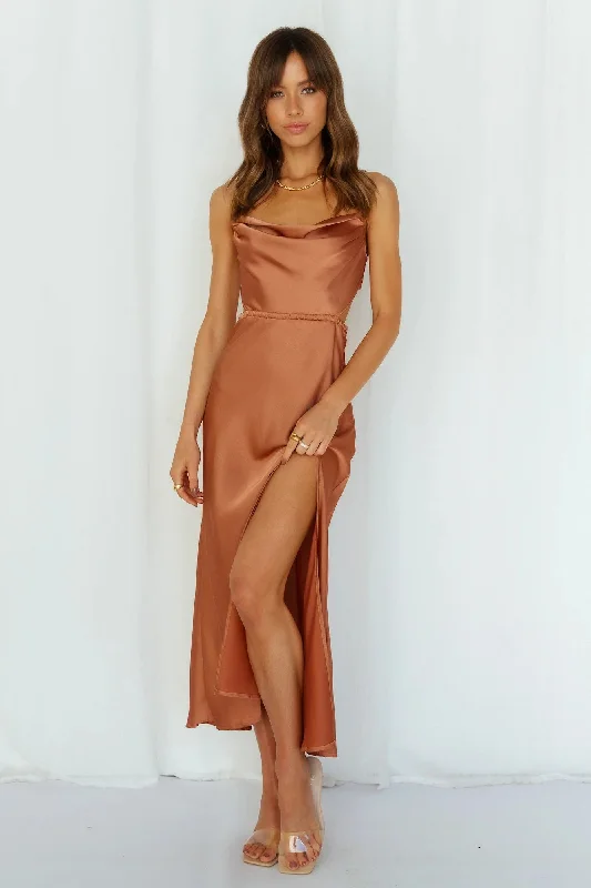 Cocktail DressStand On My Own Midi Dress Rust