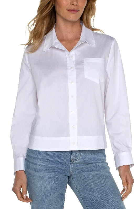 women's relaxed-fit pantsBUTTON FRONT SHIRT WITH ELASTIC BACK WAIST