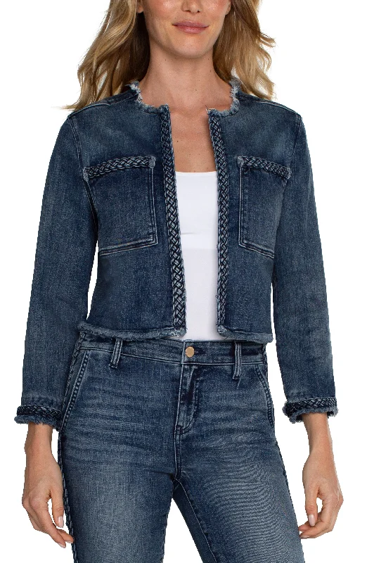 women's sophisticated pantsECO CROPPED BRAIDED DENIM JACKET