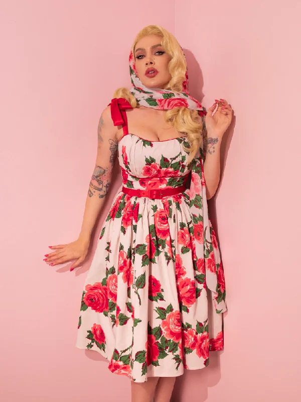 Prom Dress1950s Swing Sundress and Scarf in Red Vintage Roses - Vixen by Micheline Pitt