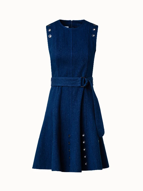 women's stylish dressesCotton Denim Stretch A-Line Dress with Eyelet Details