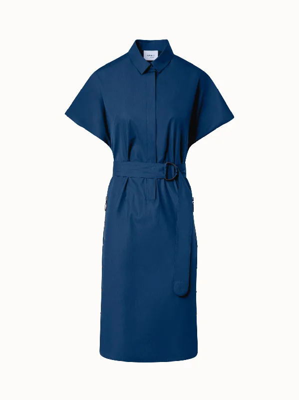 women's midi dressesCotton Shirt Dress with Short Kimono Sleeves