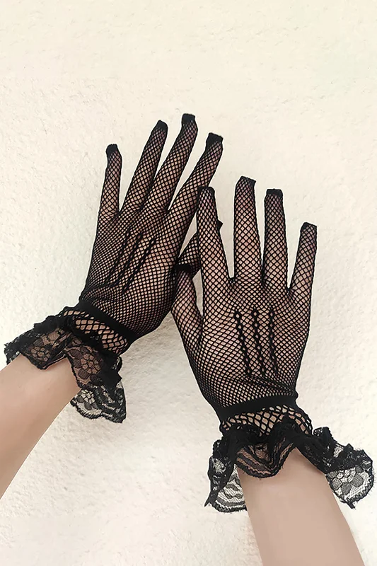 Ruffle DressLace Mesh Elastic Full-Finger Gloves