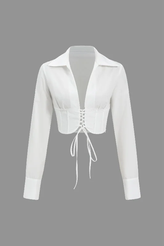 Silk DressLace-Up Tie-Up Long-Sleeve Shirt