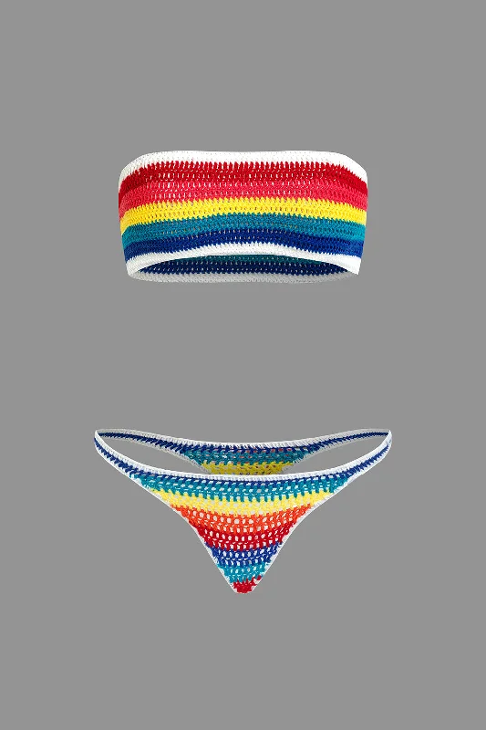 women's stretch dressesRainbow Stripe Crochet Bikini Set