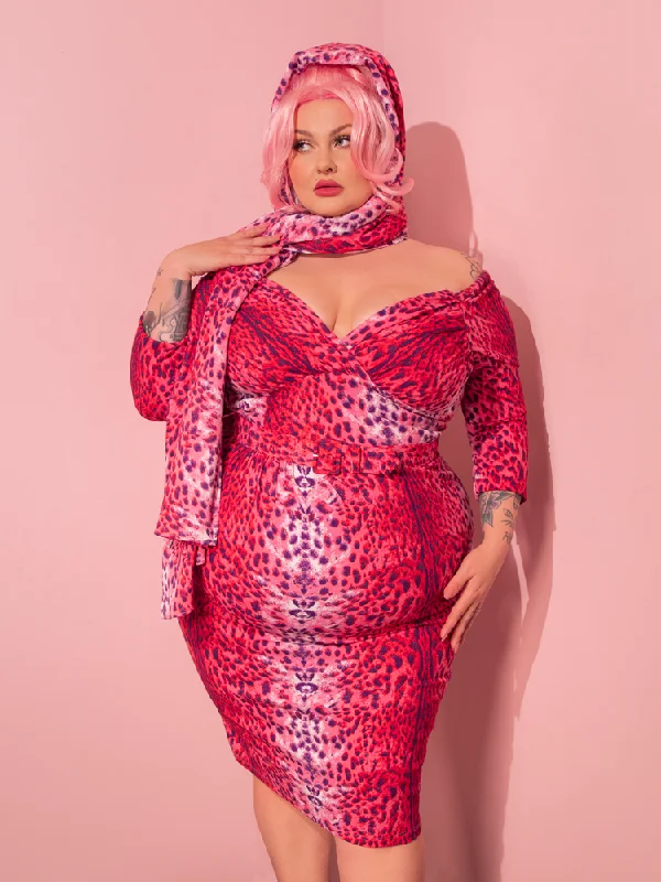 women's wrap dressesStarlet Wiggle Dress and Scarf in Pink Leopard Print - Vixen by Micheline Pitt