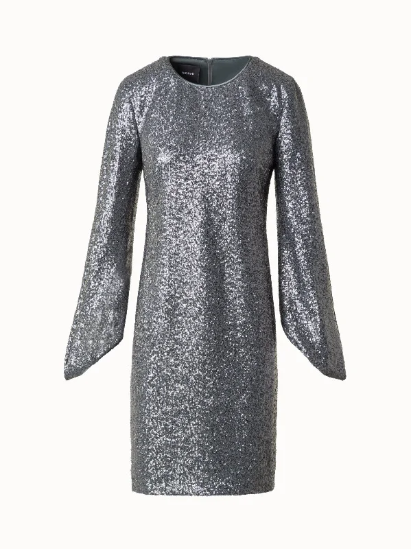 women's wrap dressesSequin Cocktail Dress with Long Volume Sleeves