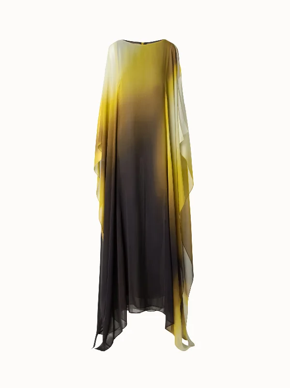 Cold-Shoulder DressSilk Caftan Dress with Shadow Print