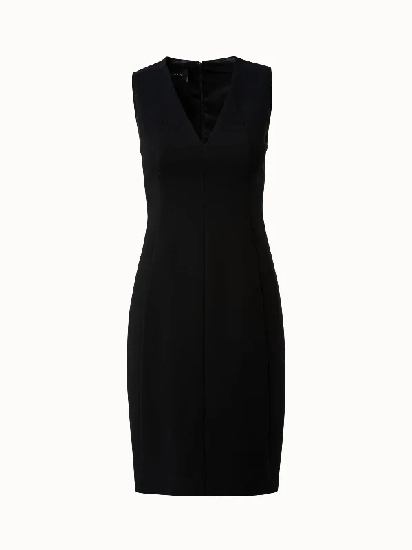 women's chiffon dressesSleeveless V-Neck Wool Double-Face Sheath Dress