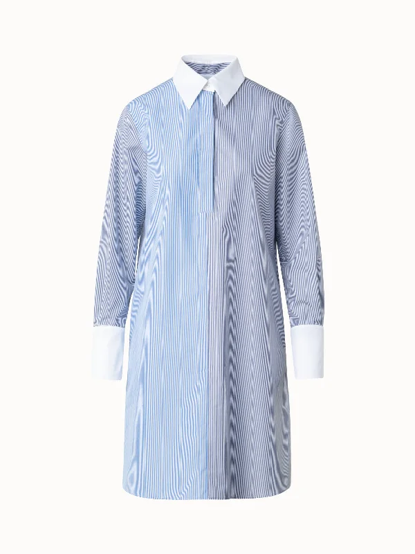 women's high-end dressesStriped Shirt Dress with Detachable White Collar and Cuffs