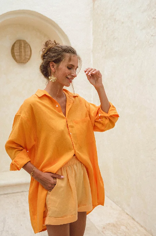 women's ethical fashion dressesSUMMER Shirt Dress - mandarin orange linen