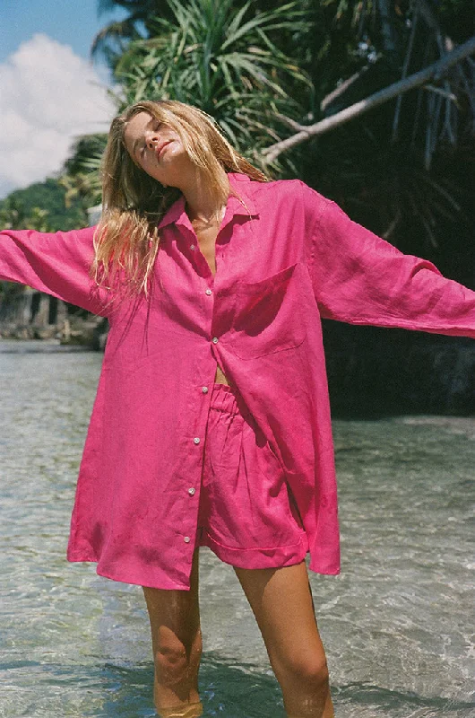 Formal DressSUMMER Shirt Dress - pink linen