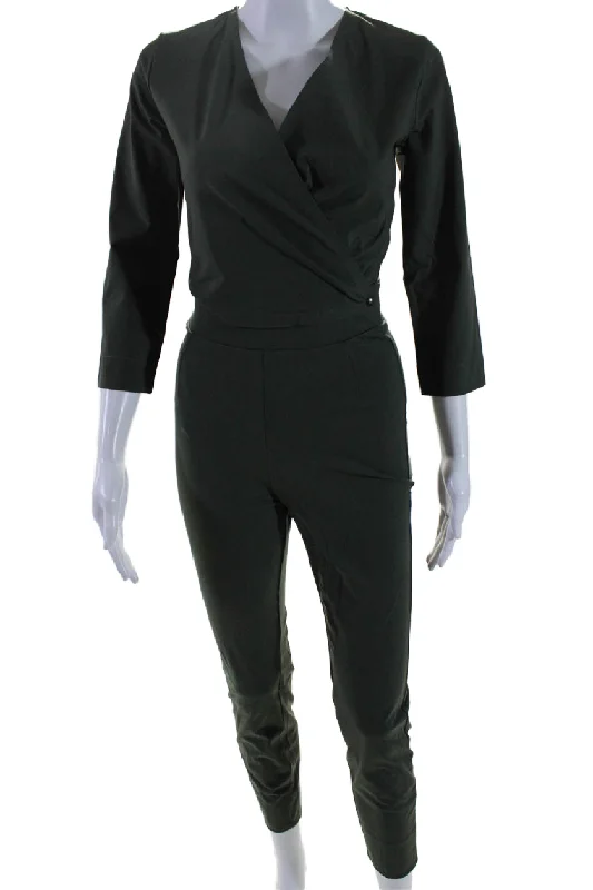 women's jumpsuits for breathable wearAday Womens Stretch V-Neck Long Sleeve Destination Jumpsuit Moss