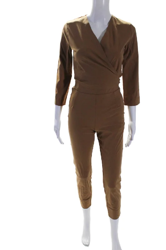 women's jumpsuits for springAday Womens V-Neck Long Sleeve Destination Jumpsuit One Piece Camel