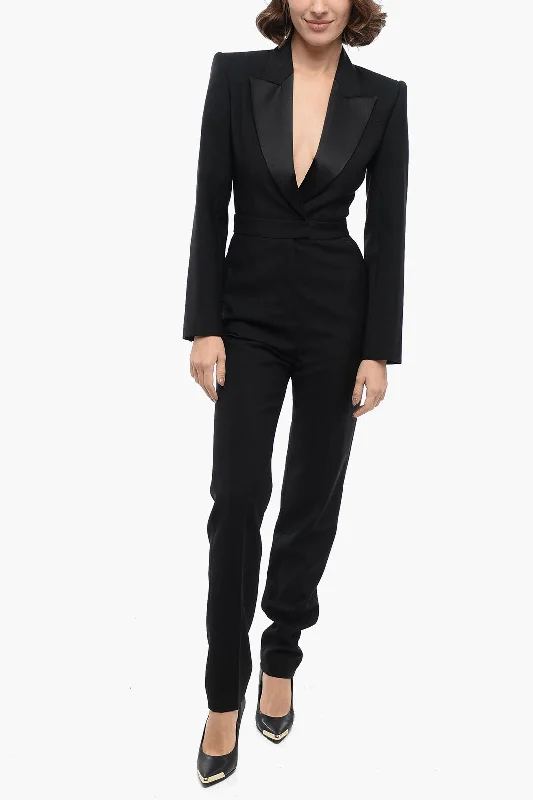 women's jumpsuits for yogaAlexander Mcqueen Wool Jumpsuit With Satin Peak Lapel 38 Italian Size