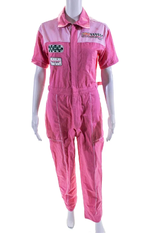 women's jumpsuits with V-necksBeach Riot Womens Cotton Collared Short Sleeve Zip Up Jumpsuit Pink