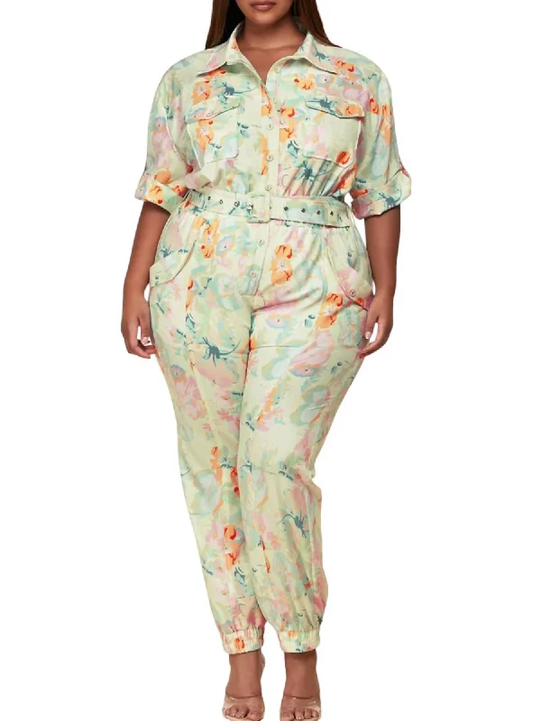 women's jumpsuits for lightweight designsBelted Cargo Jumpsuit In Floral