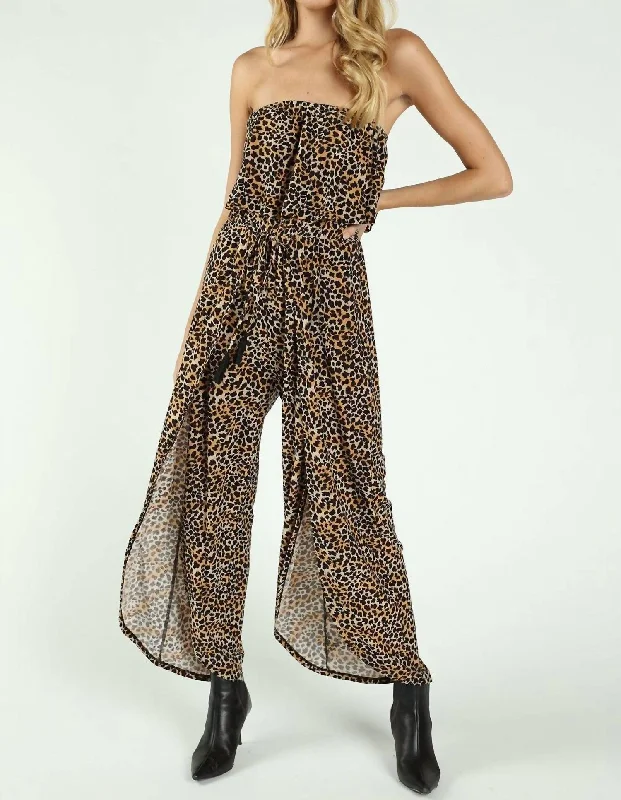 women's jumpsuits for tall womenBorn To Be Wild Leopard Jumpsuit In Brown Multi