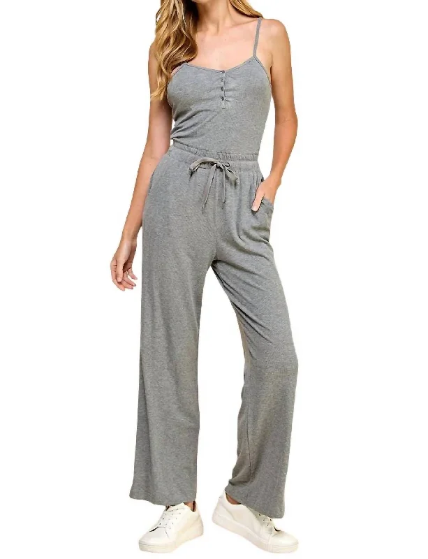 women's jumpsuits for effortless eleganceButton-Up Bliss Jumpsuit In Grey