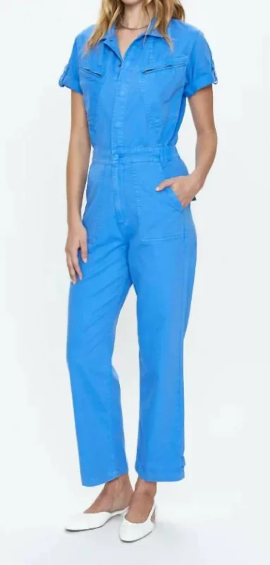 women's jumpsuits for lightweight designsCampbell Aviator Jumpsuit In Blue Belle