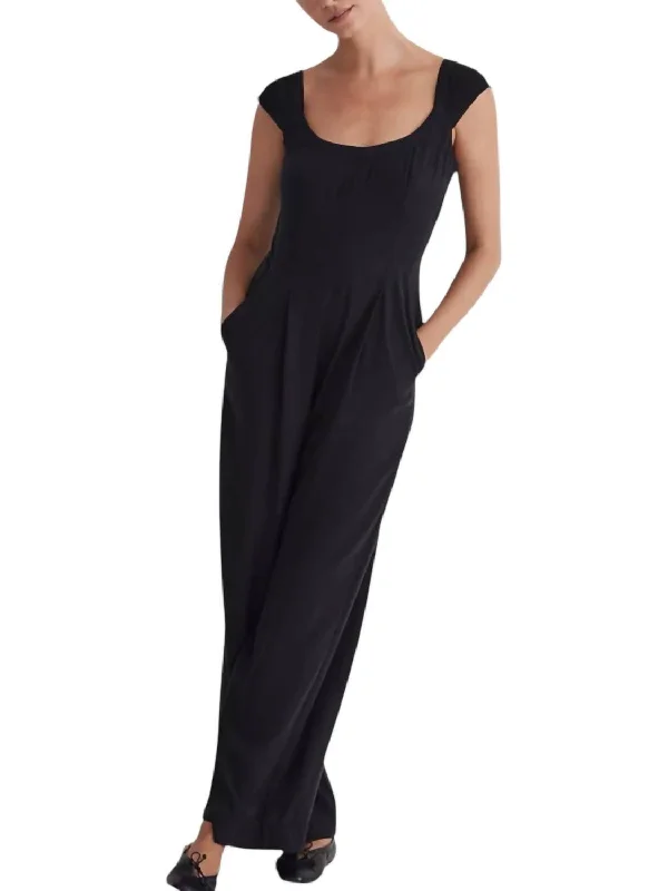 women's jumpsuits for easy dressingCap Sleeve Wide Leg Crop Jumpsuit In Black