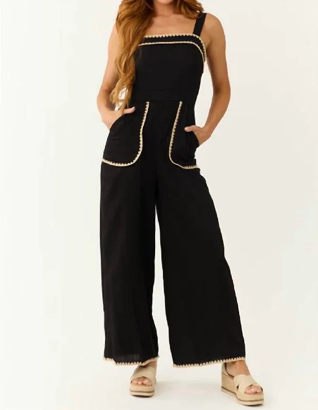 women's jumpsuits for partiesContrast Square Neck Sleeveless Jumpsuit In Black