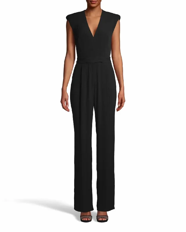 women's jumpsuits with off-the-shoulder sleevesCrepe Jumpsuit In Black