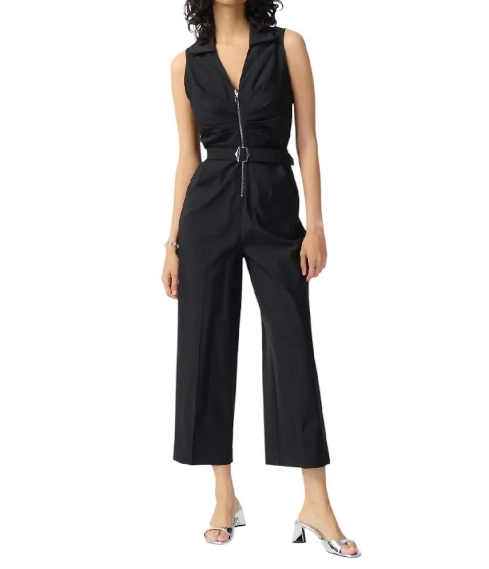 women's jumpsuits for hourglass figuresCropped V-Neck Jumpsuit In Black